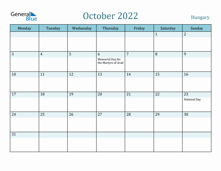 October 2022 Calendar with Holidays