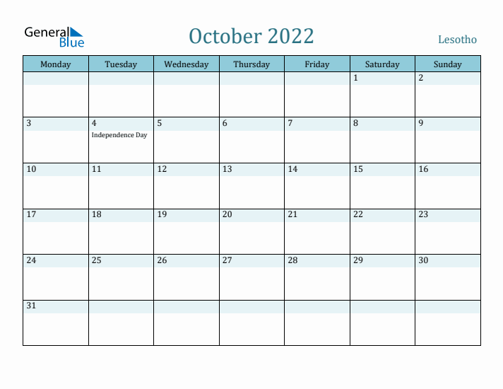 October 2022 Calendar with Holidays