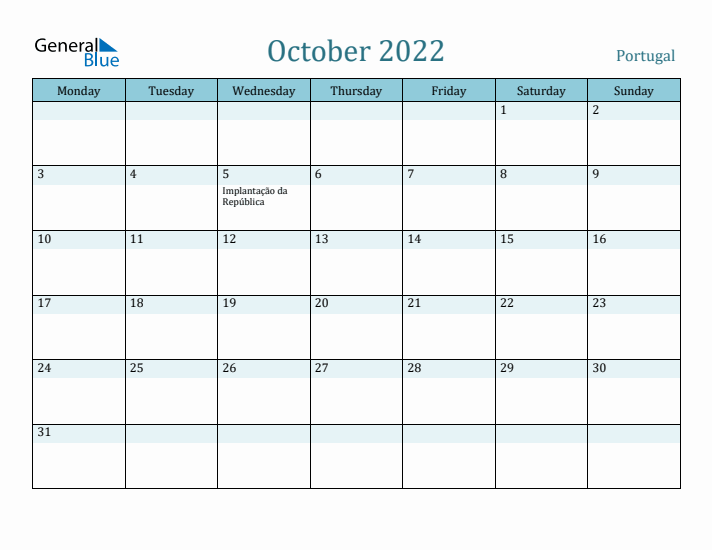 October 2022 Calendar with Holidays