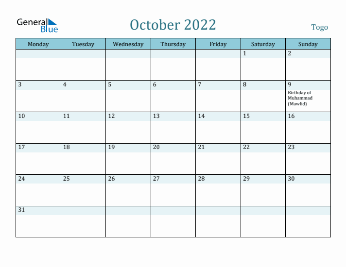 October 2022 Calendar with Holidays