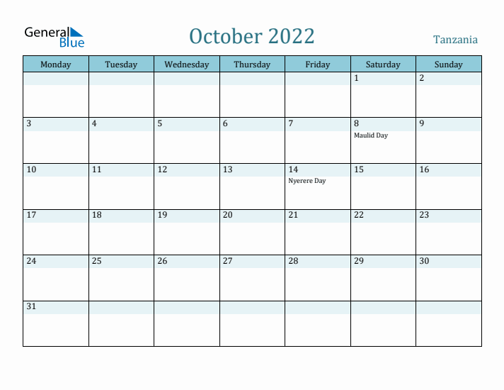 October 2022 Calendar with Holidays