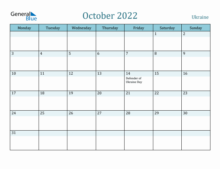 October 2022 Calendar with Holidays