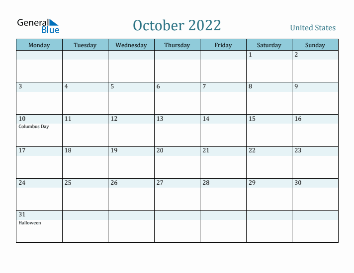 October 2022 Calendar with Holidays