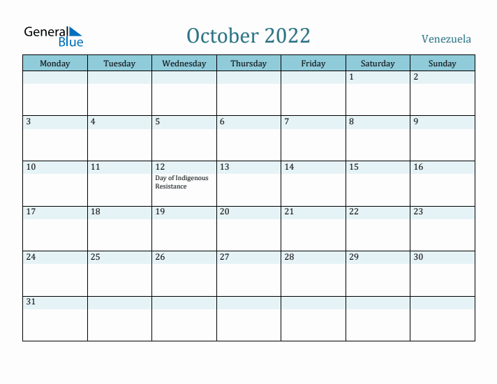 October 2022 Calendar with Holidays