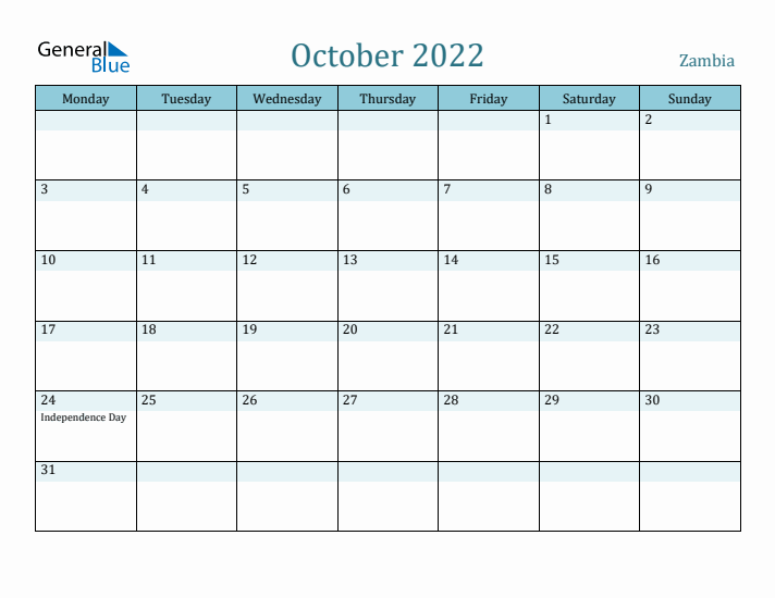 October 2022 Calendar with Holidays