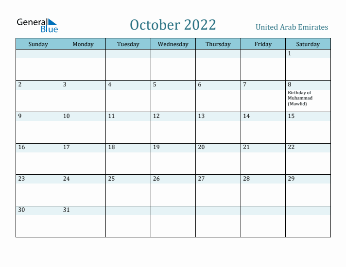 October 2022 Calendar with Holidays