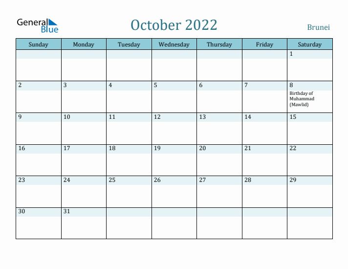 October 2022 Calendar with Holidays