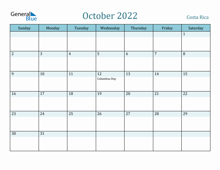 October 2022 Calendar with Holidays