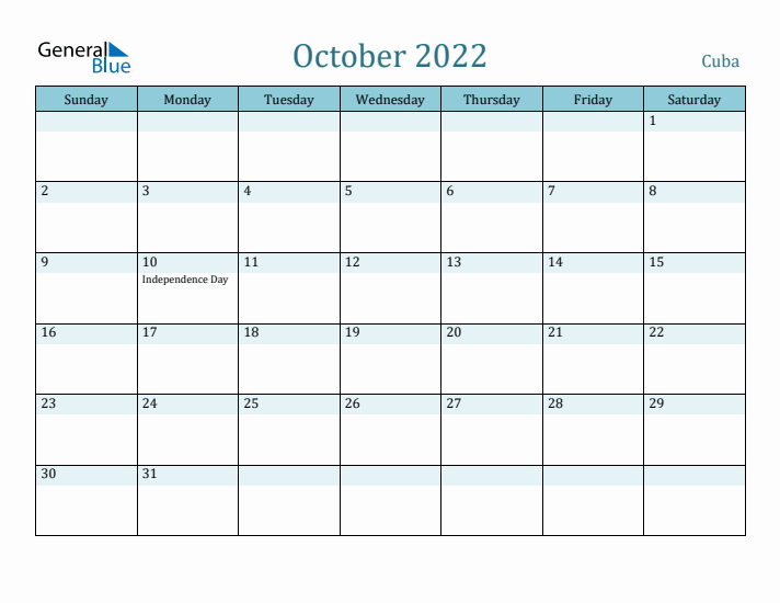 October 2022 Calendar with Holidays