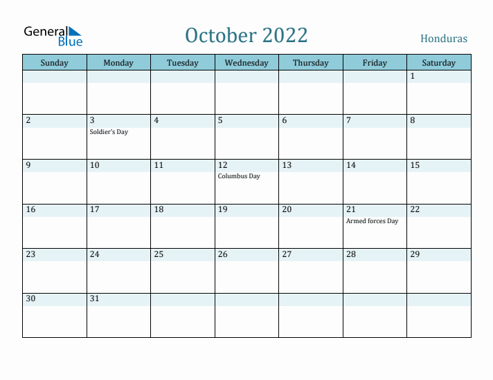 October 2022 Calendar with Holidays