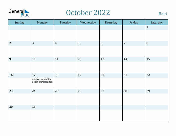 October 2022 Calendar with Holidays