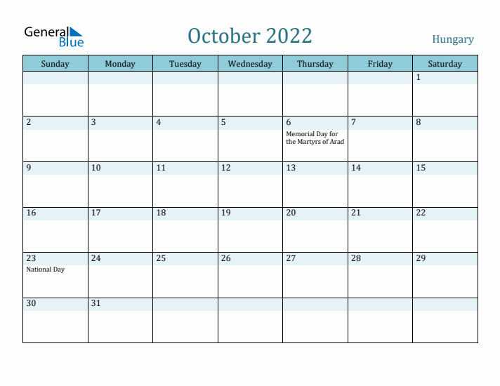 October 2022 Calendar with Holidays