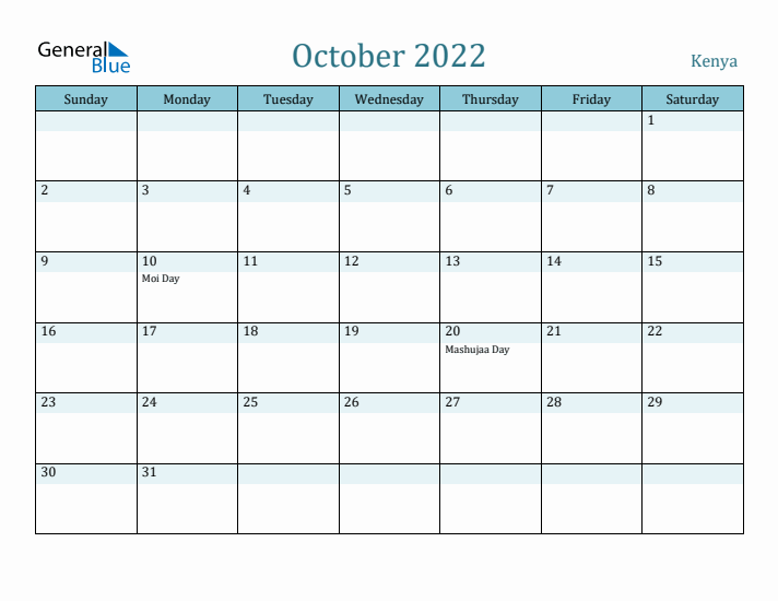 October 2022 Calendar with Holidays