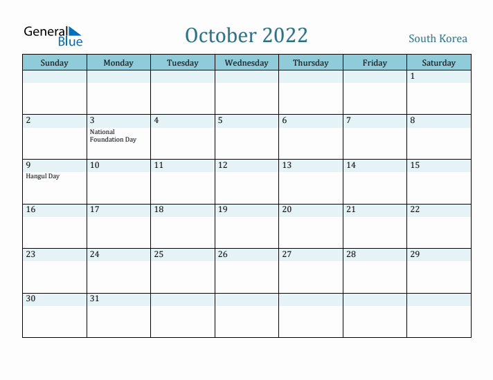 October 2022 Calendar with Holidays