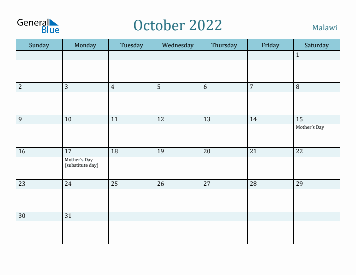 October 2022 Calendar with Holidays