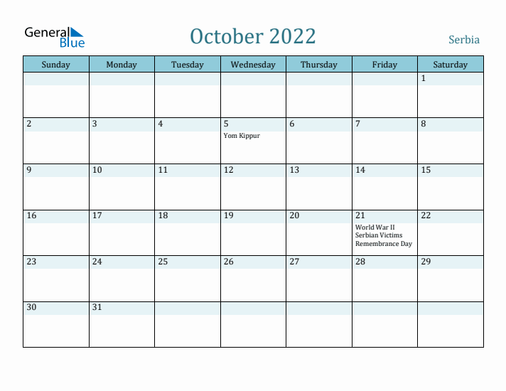 October 2022 Calendar with Holidays