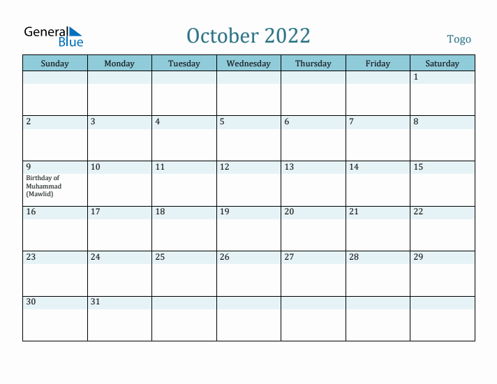 October 2022 Calendar with Holidays