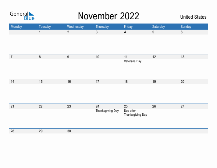 Fillable November 2022 Calendar