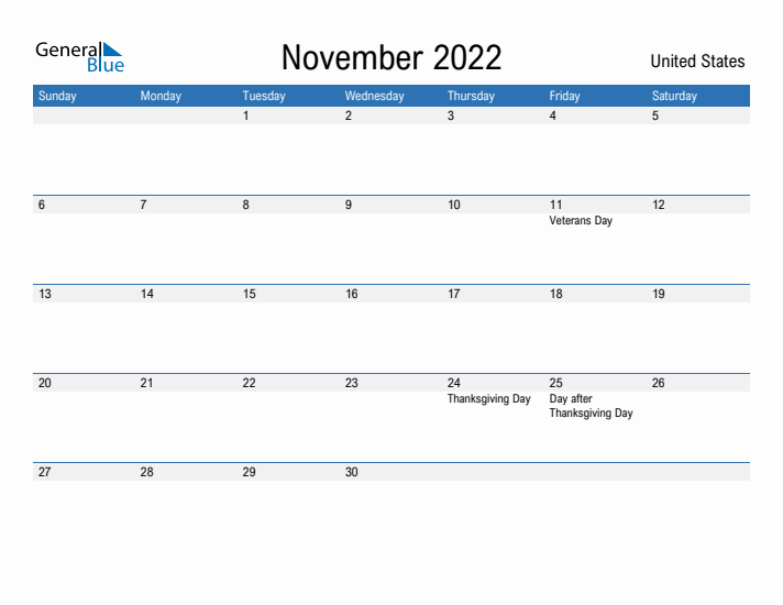 Fillable November 2022 Calendar