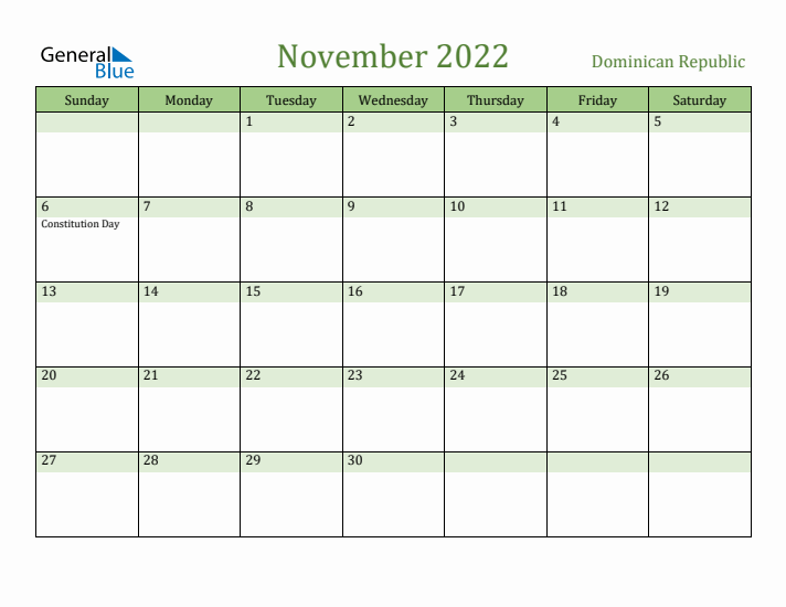 November 2022 Calendar with Dominican Republic Holidays