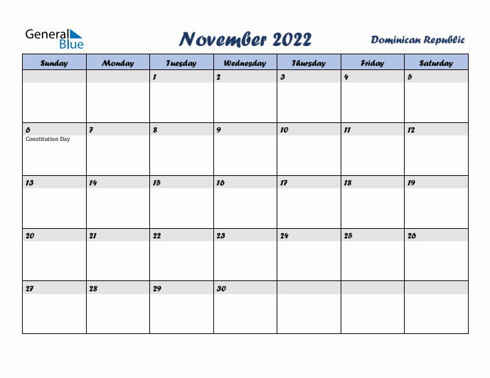 November 2022 Calendar with Holidays in Dominican Republic