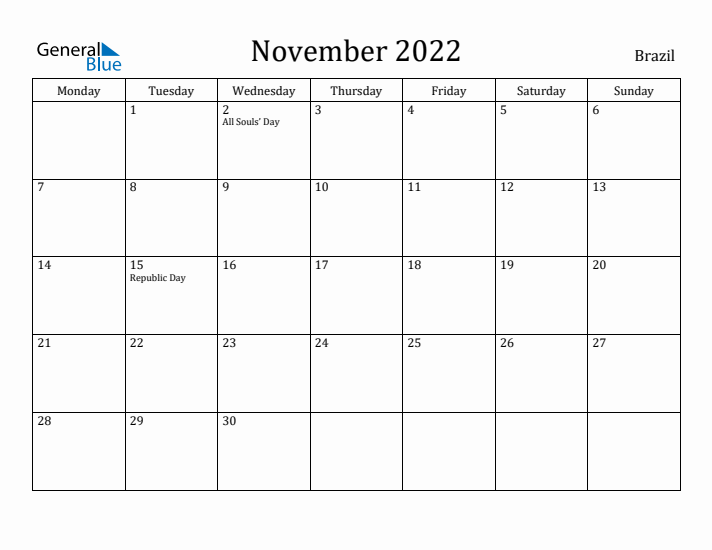 November 2022 Calendar Brazil