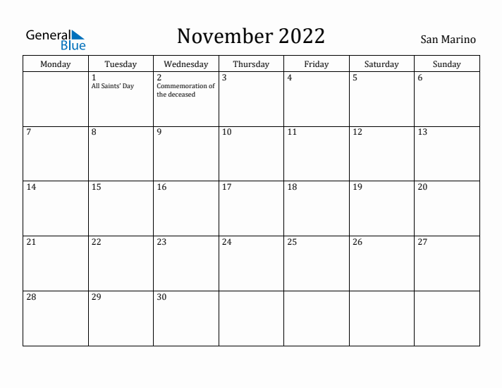 November 2022 Calendar San Marino