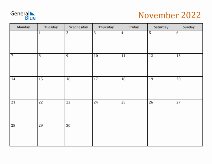 Editable November 2022 Calendar