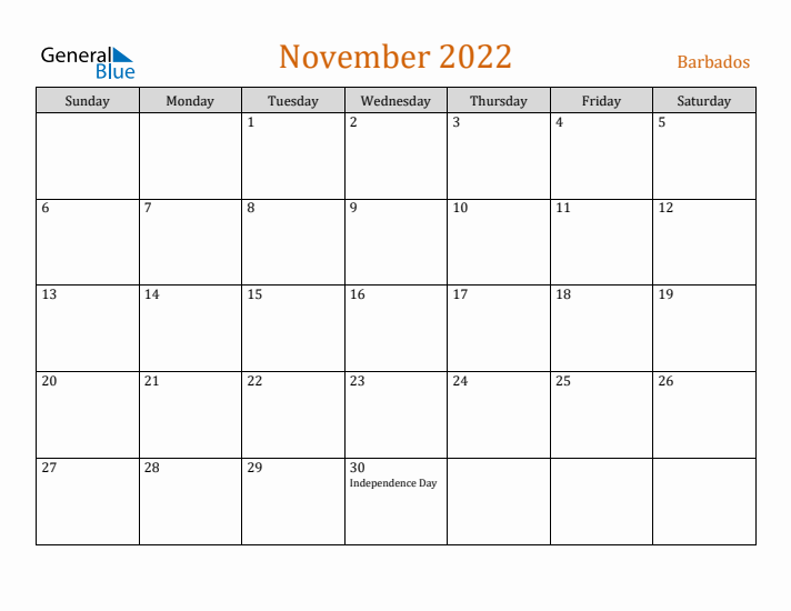 November 2022 Holiday Calendar with Sunday Start