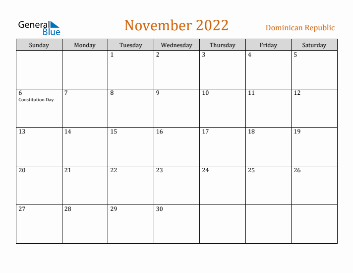 November 2022 Holiday Calendar with Sunday Start