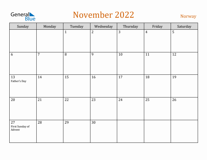 November 2022 Holiday Calendar with Sunday Start