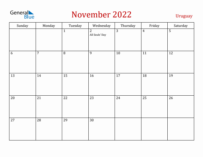 Uruguay November 2022 Calendar - Sunday Start