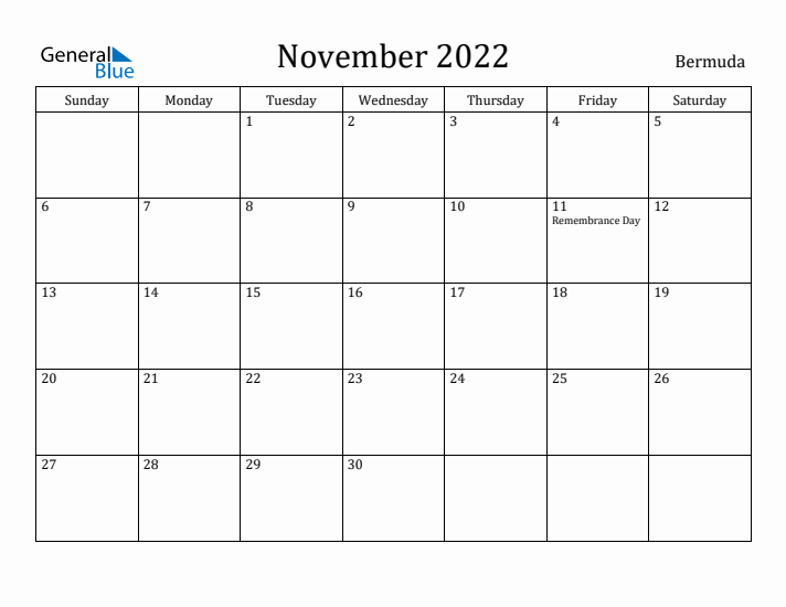 November 2022 Calendar Bermuda