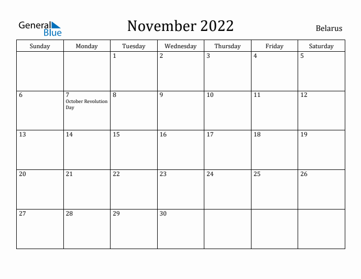 November 2022 Calendar Belarus