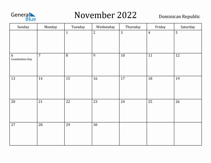 November 2022 Calendar Dominican Republic