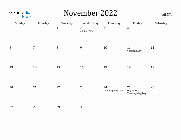 November 2022 Calendar Guam