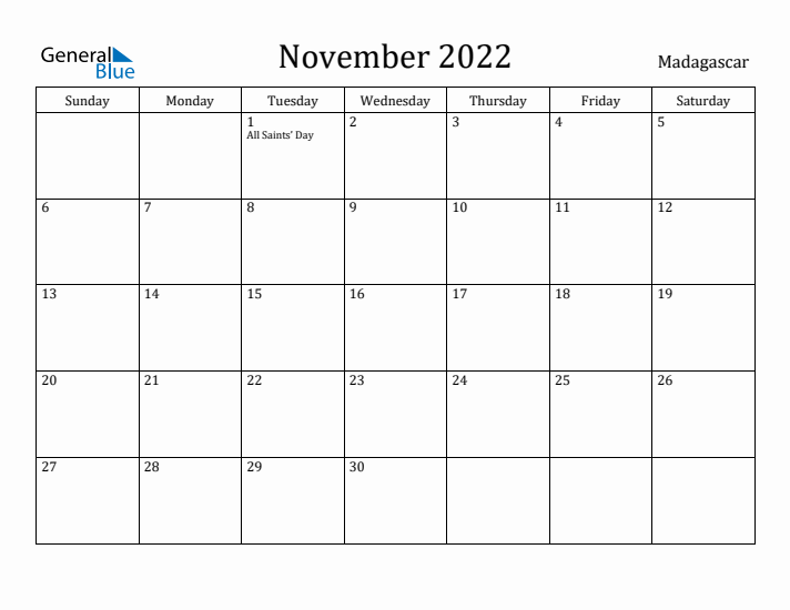 November 2022 Calendar Madagascar