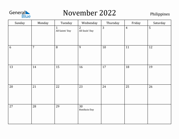 November 2022 Calendar Philippines