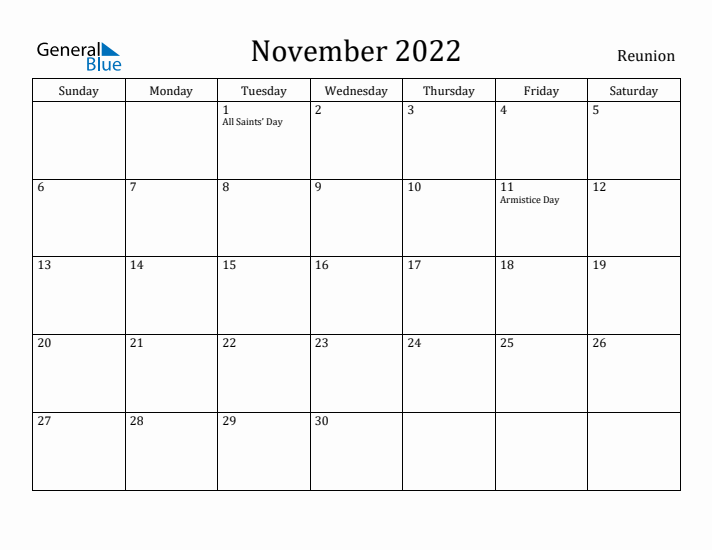 November 2022 Calendar Reunion