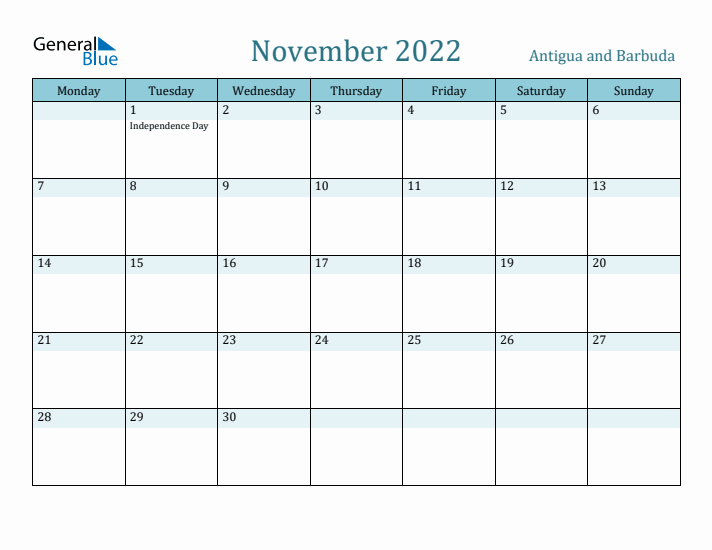 November 2022 Calendar with Holidays