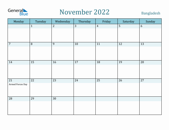 November 2022 Calendar with Holidays