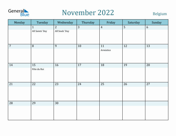 November 2022 Calendar with Holidays