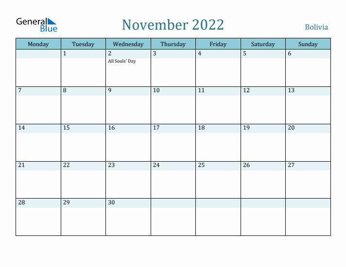 November 2022 Calendar with Holidays