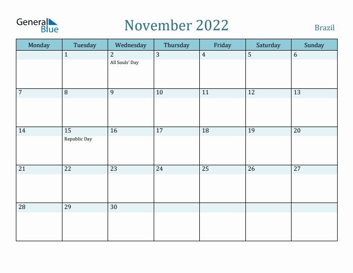 November 2022 Calendar with Holidays