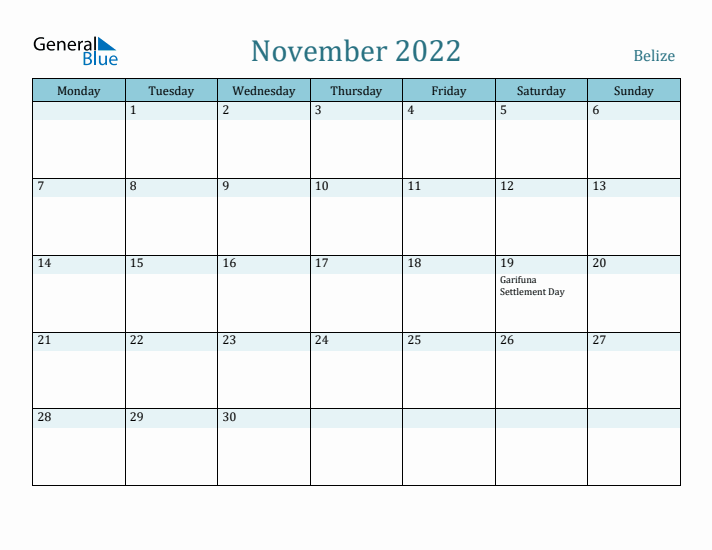 November 2022 Calendar with Holidays