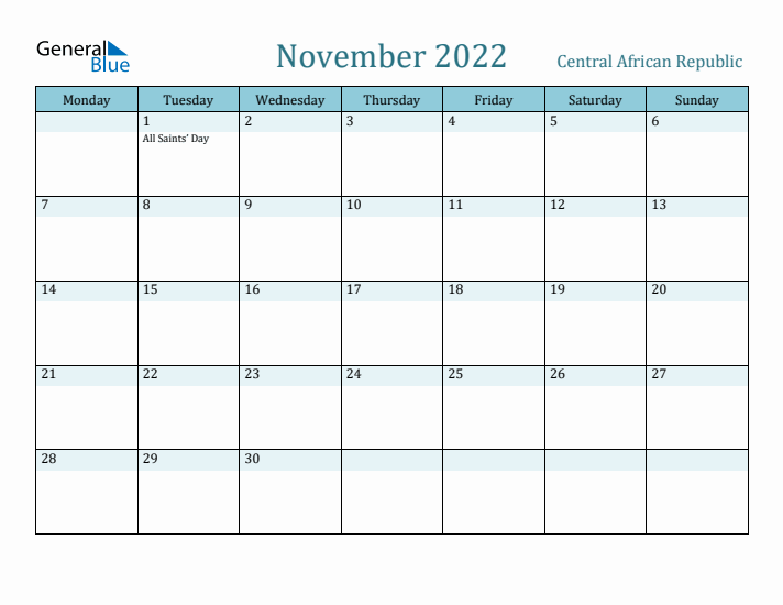 November 2022 Calendar with Holidays