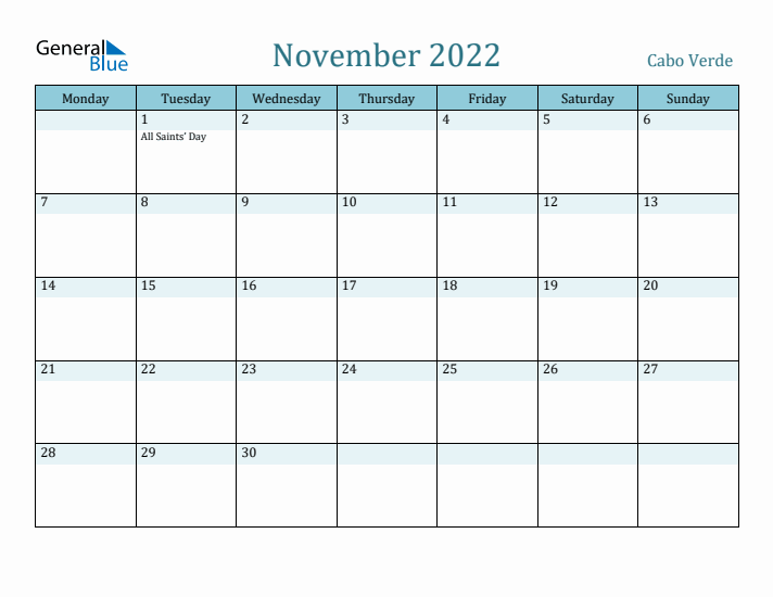 November 2022 Calendar with Holidays