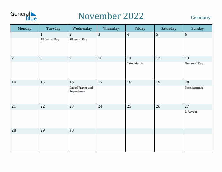 November 2022 Calendar with Holidays