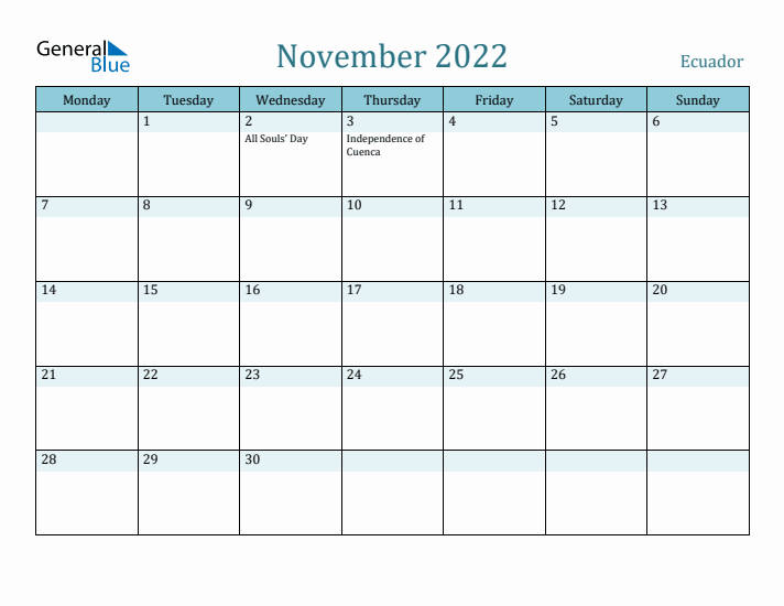 November 2022 Calendar with Holidays