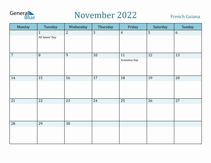 November 2022 Calendar with Holidays